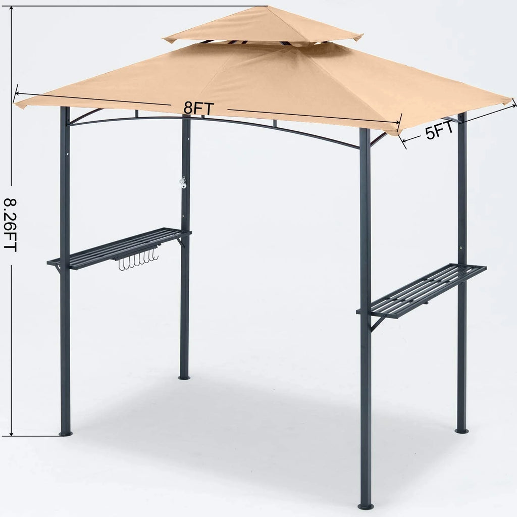 ABCCANOPY 8'x 5' Grill Gazebo Shelter, Double Tier Outdoor BBQ Gazebo Canopy with LED Light(Brown)
