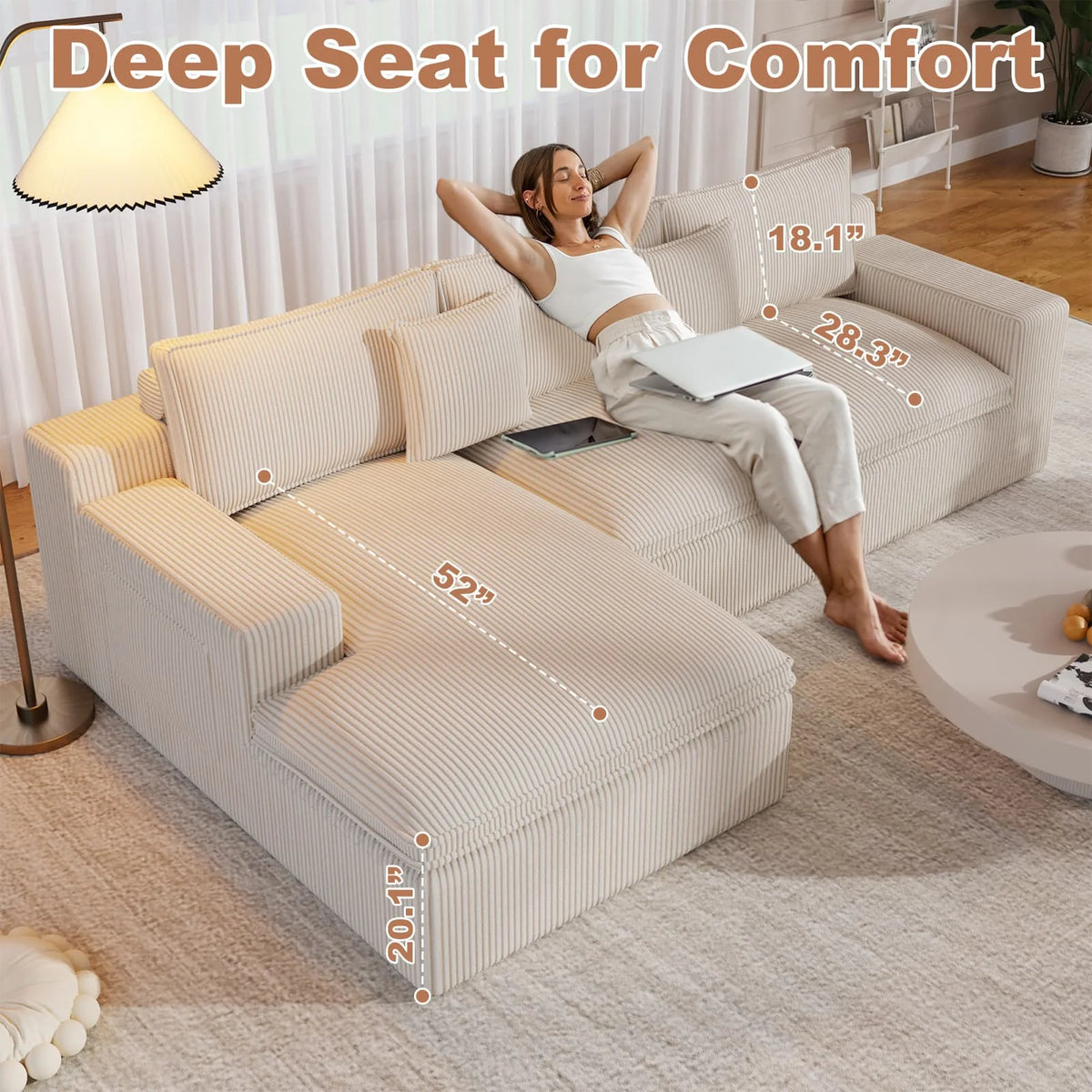 108 Modular Sectional Sofa, Cloud Sectional Couch with Deep Seat, Modern Modular L-Shape Sofa Couch with Chaise,Upholstered Couches for Living Room Bedroom