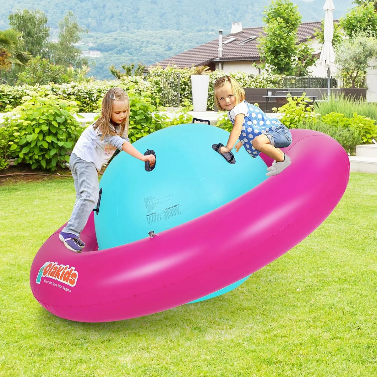 OLAKIDS 8FT Inflatable Dome Rocker Bouncer, Outdoor Kids Giant Roll and Play Seesaw Rocker with 6 Secure Handles, Max Weight 250 LBS, Toddlers Climbing Toy Backyard Play Center Equipment