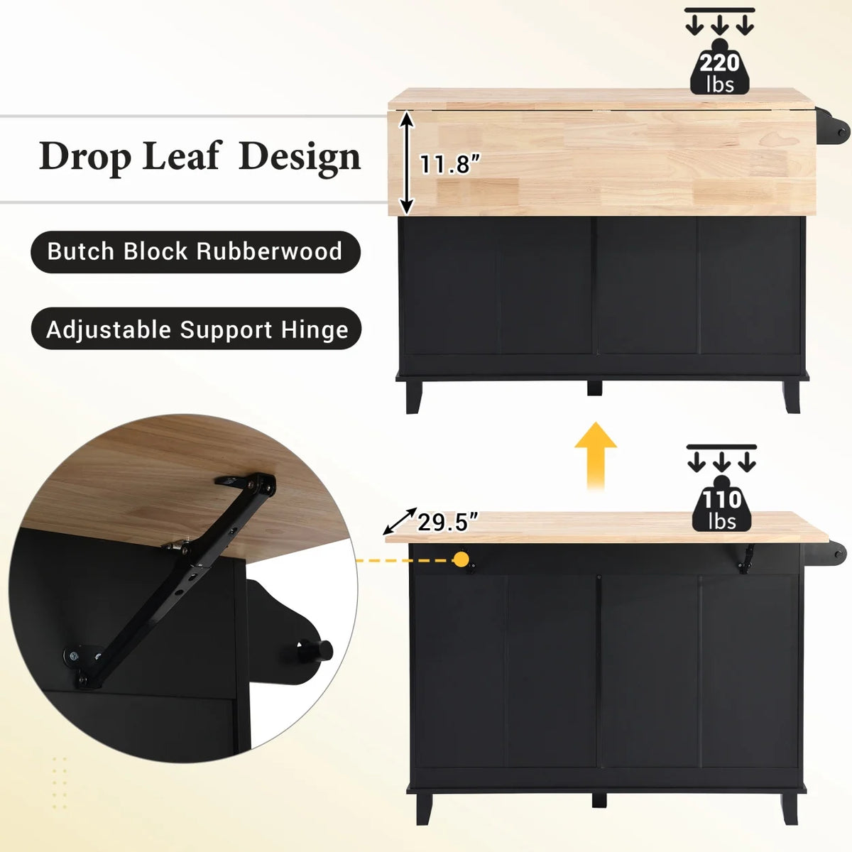 3 Pieces Farmhouse Style Kitchen Island Set with 2 Dining Stools, Kitchen Island with Adjustable Shelf, 4 Drawers, 2-Door Cabinet, Towel Rack & Rubber Wood Tabletop, Blue