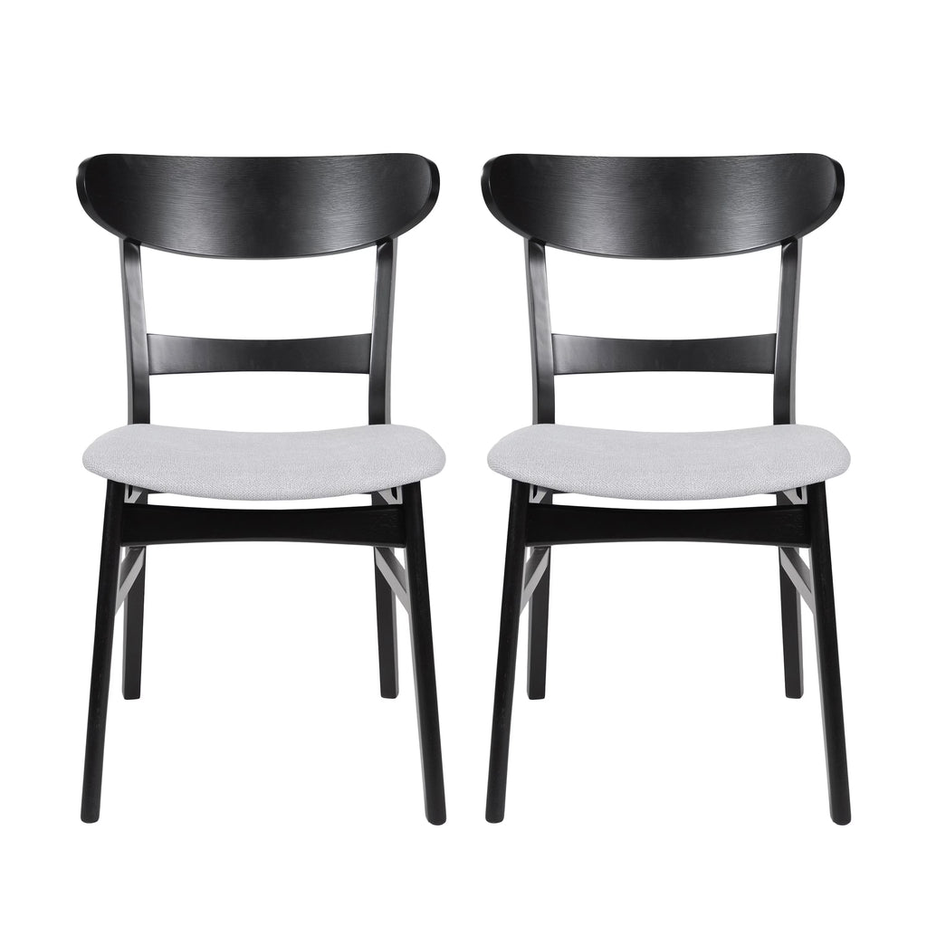GDFSTUDIO Mid Century Modern Fabric Upholstered Rubberwood Dining Chairs, Set of 2, Dark Gray and Walnut