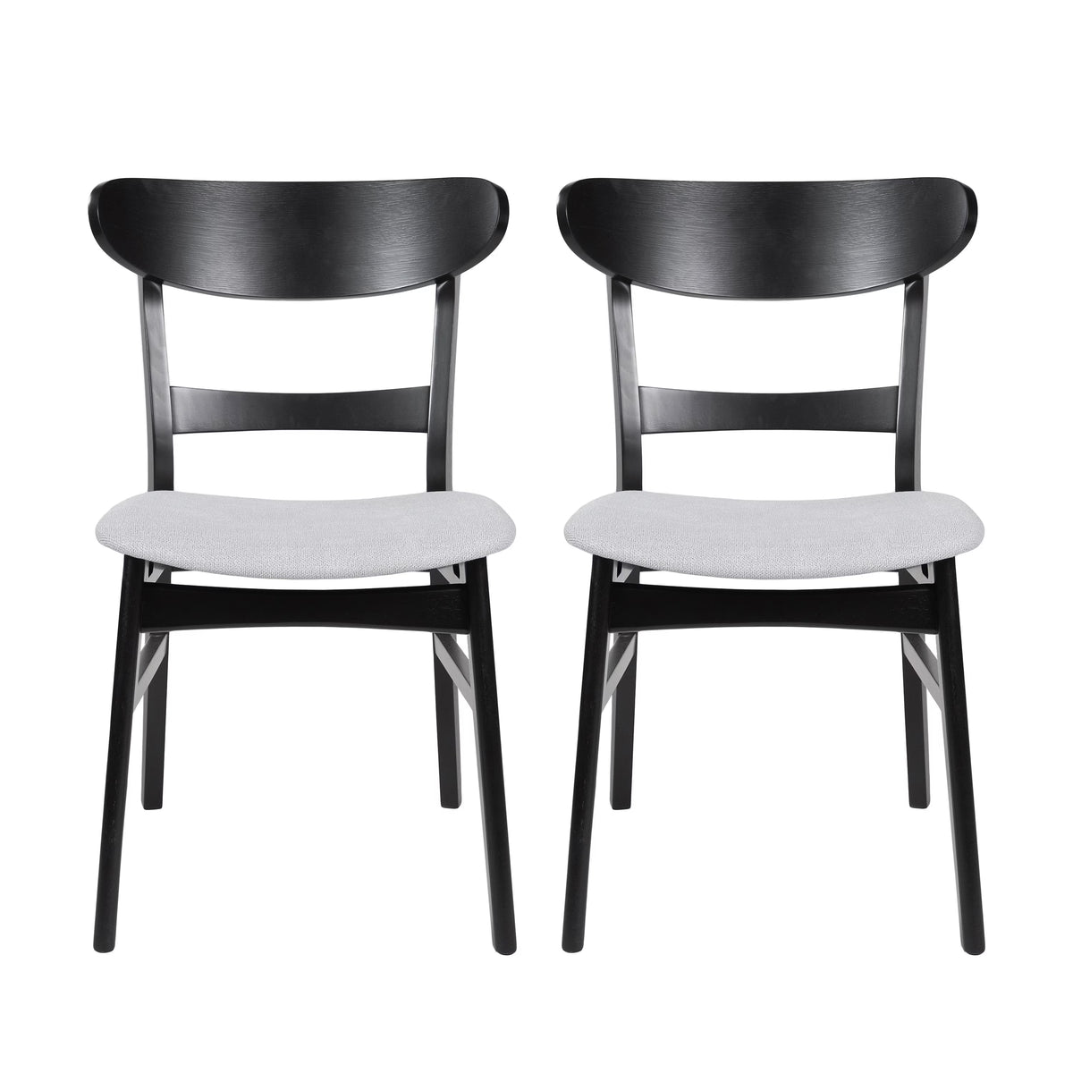GDFSTUDIO Mid Century Modern Fabric Upholstered Rubberwood Dining Chairs, Set of 2, Dark Gray and Walnut