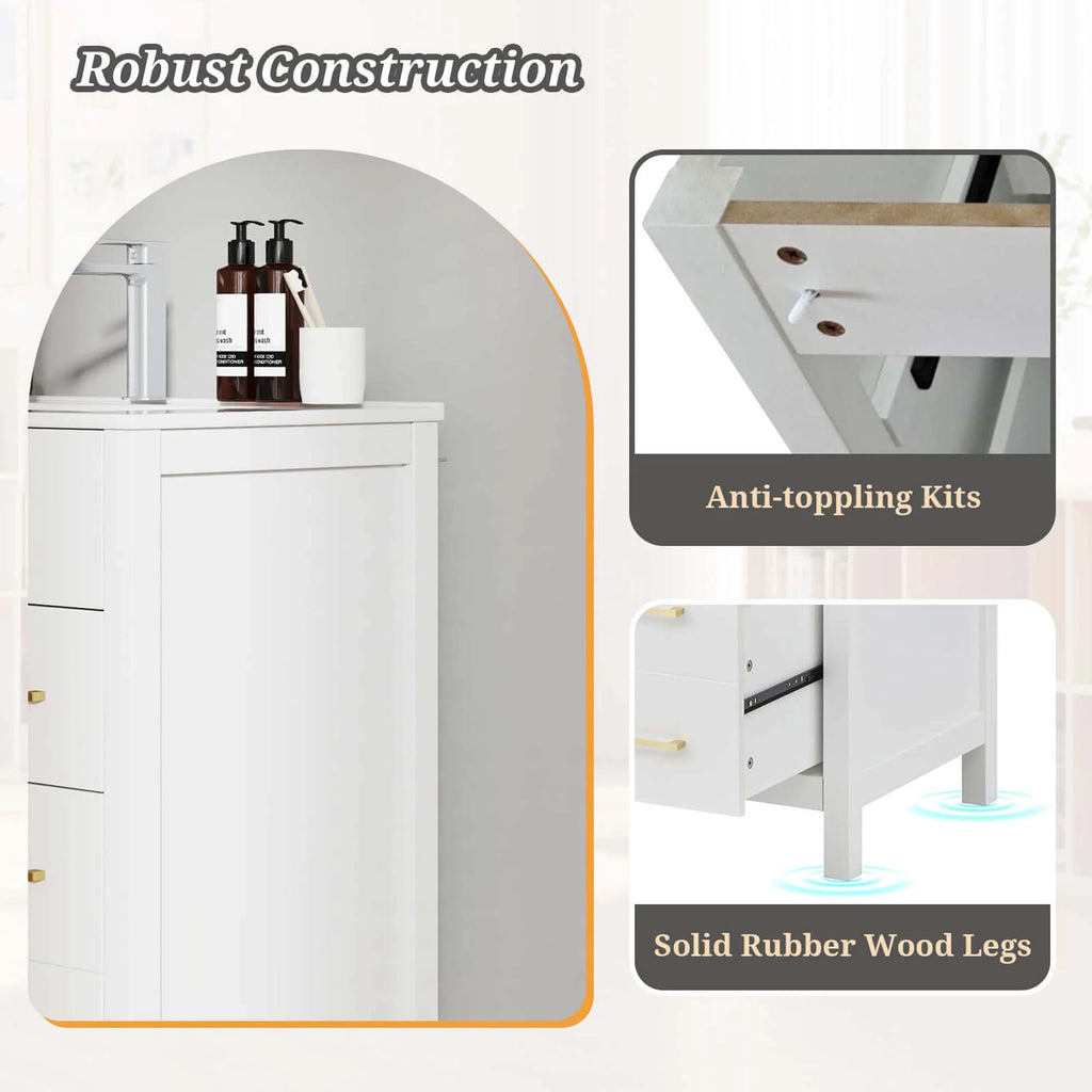 Costway 30" Bathroom Vanity with Sink 2 Drawers 1 Door 1 Flip-out Drawer Solid Wood Legs