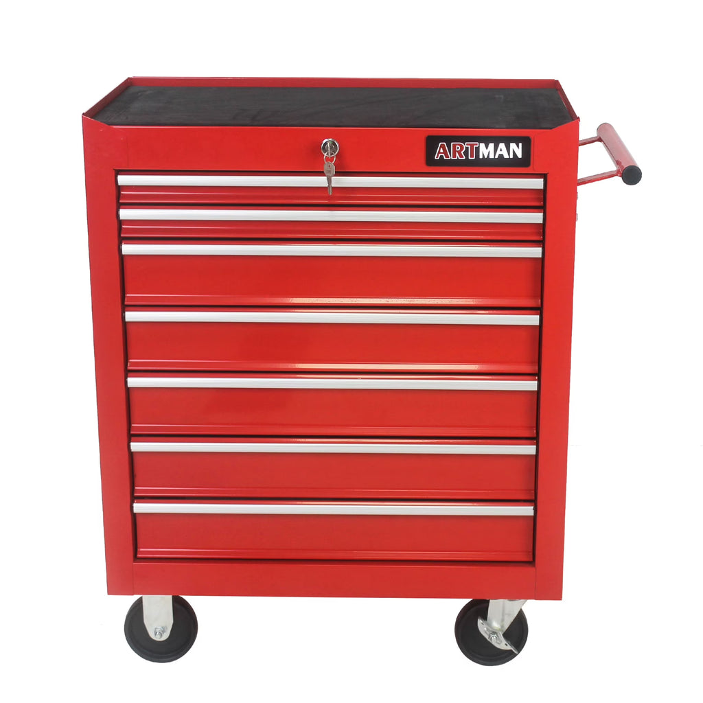 7-Drawer Rolling Tool Chest, Metal Tool Storage Organizer Cart with Locking System and Wheels, Multifunctional Mechanic Tool Cart for Garage, Warehouse, Workshop, Repair Shop, Red