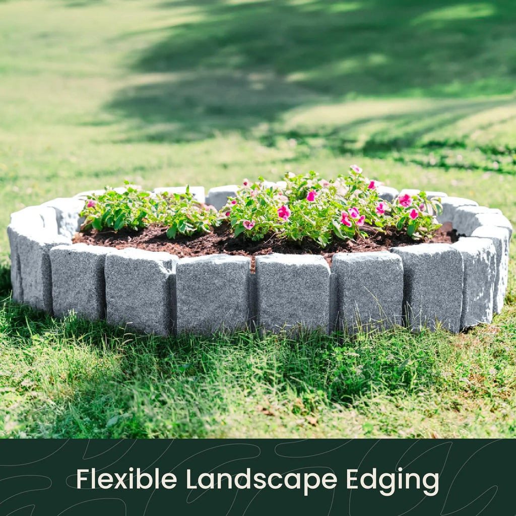 Beuta Landscape Edging | Garden Edging Border | Faux Stone Block XL for Lawn Edging, Flower Beds & Yard Edging 1 Pack | Each Section Has 6 Blocks 48" L x 4" W x 9.5" H | 3 Spikes | Sandstone
