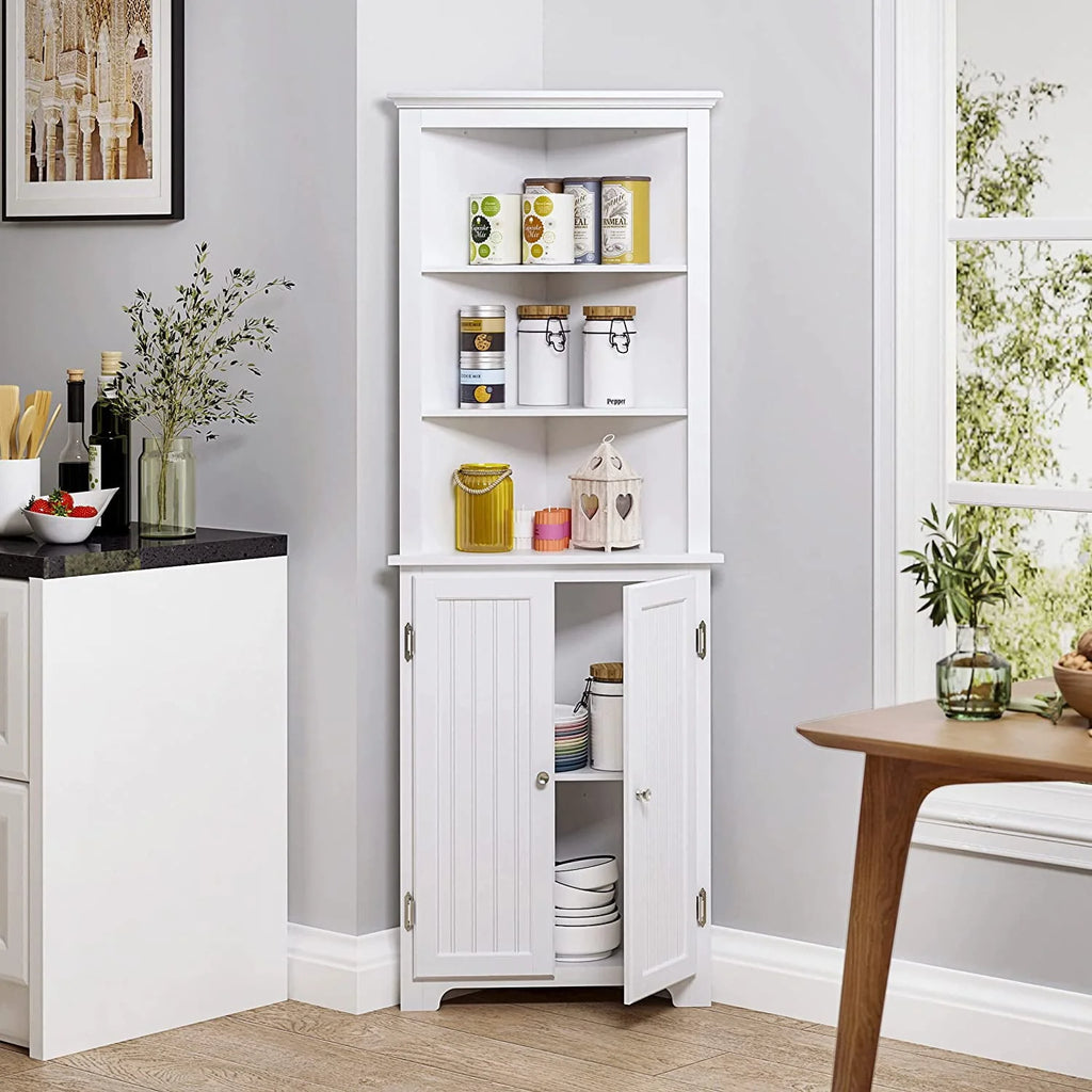 UTEX Tall Corner Cabinet, Free Standing Corner Storage Cabinet with Doors and Adjustable Shelves 23"W White