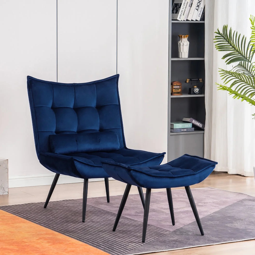 MCombo Accent Chair with Ottoman, Velvet Modern Chairs with Metal Legs for Living Room 4079 (Yellow)