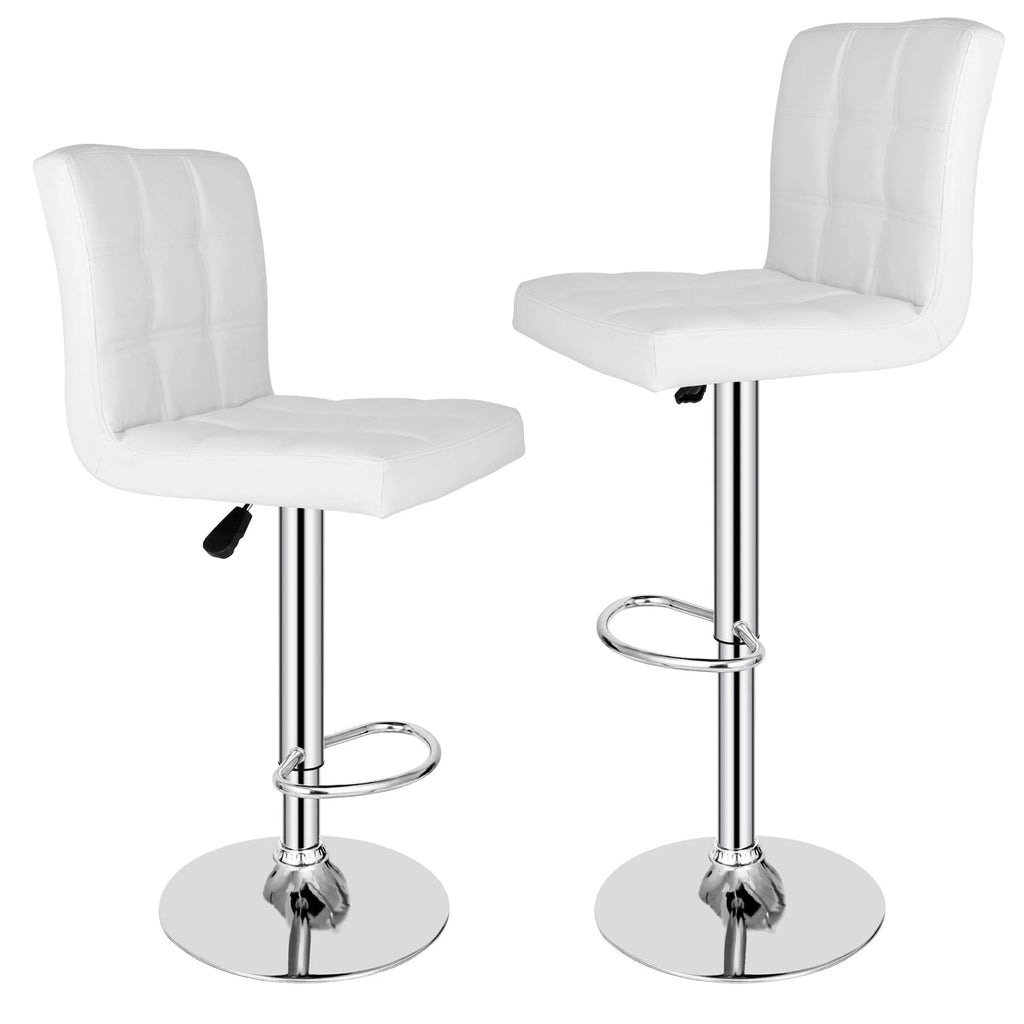 ZenSports Set of 2 Height Adjustable Swivel Bar Stool PU Leather Kitchen Counter Stool W/Back, White