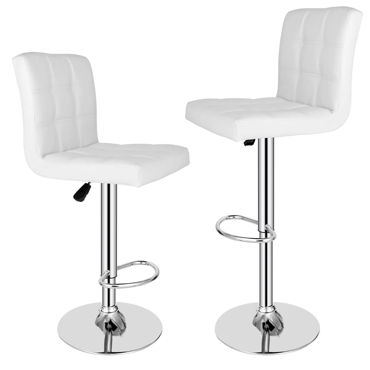 ZenSports Set of 2 Height Adjustable Swivel Bar Stool PU Leather Kitchen Counter Stool W/Back, White