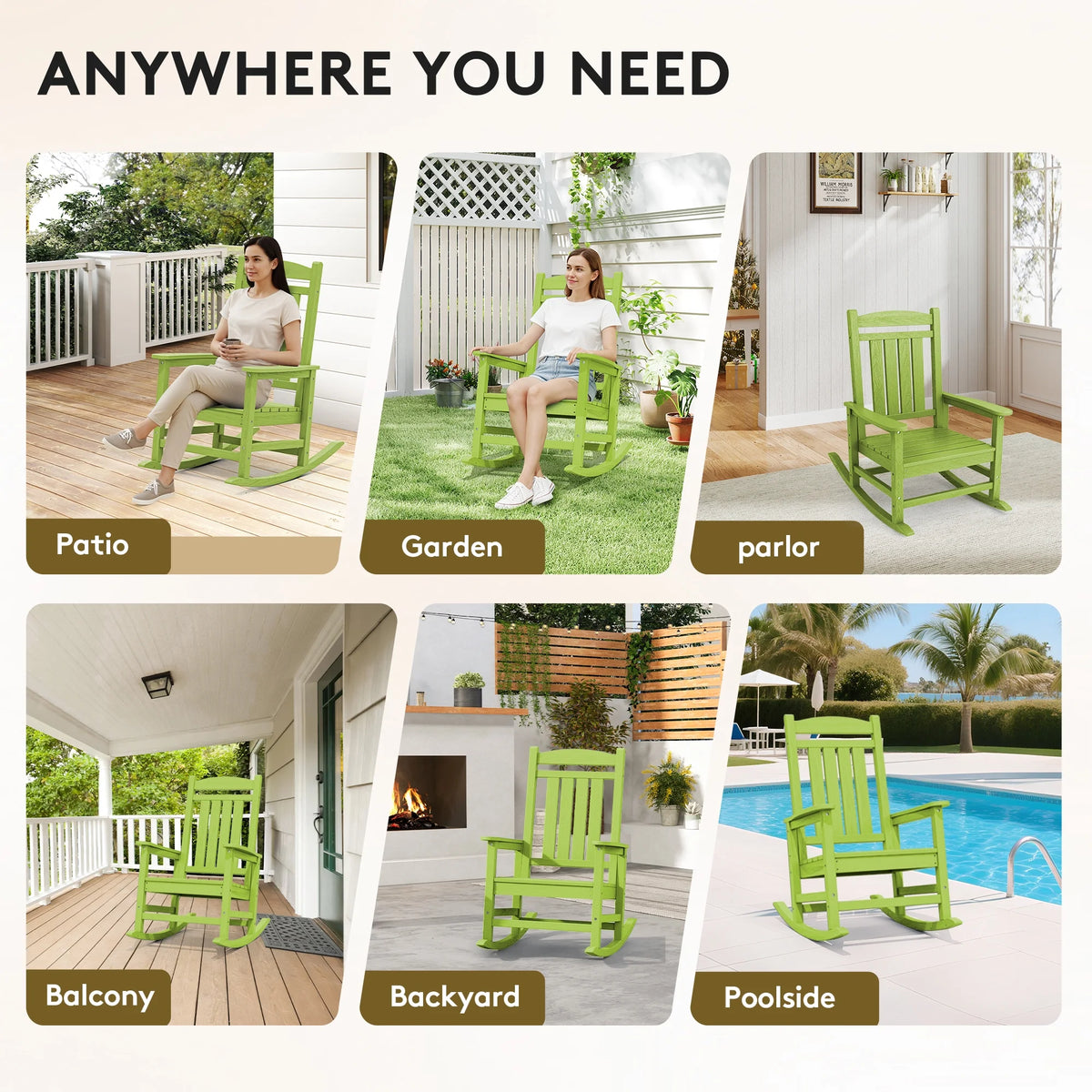 KINGYES Outdoor Rocking Chair Set of 2, HDPE Patio Rocking Chair, Heavy Duty Front Porch Rocker, Navy