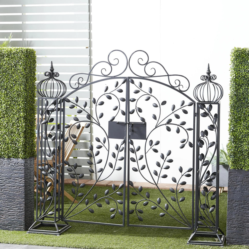 DecMode Traditional Metal Arch with Botanical Design Garden Arbors with Latch Lock Closure, 78"W x 94"H