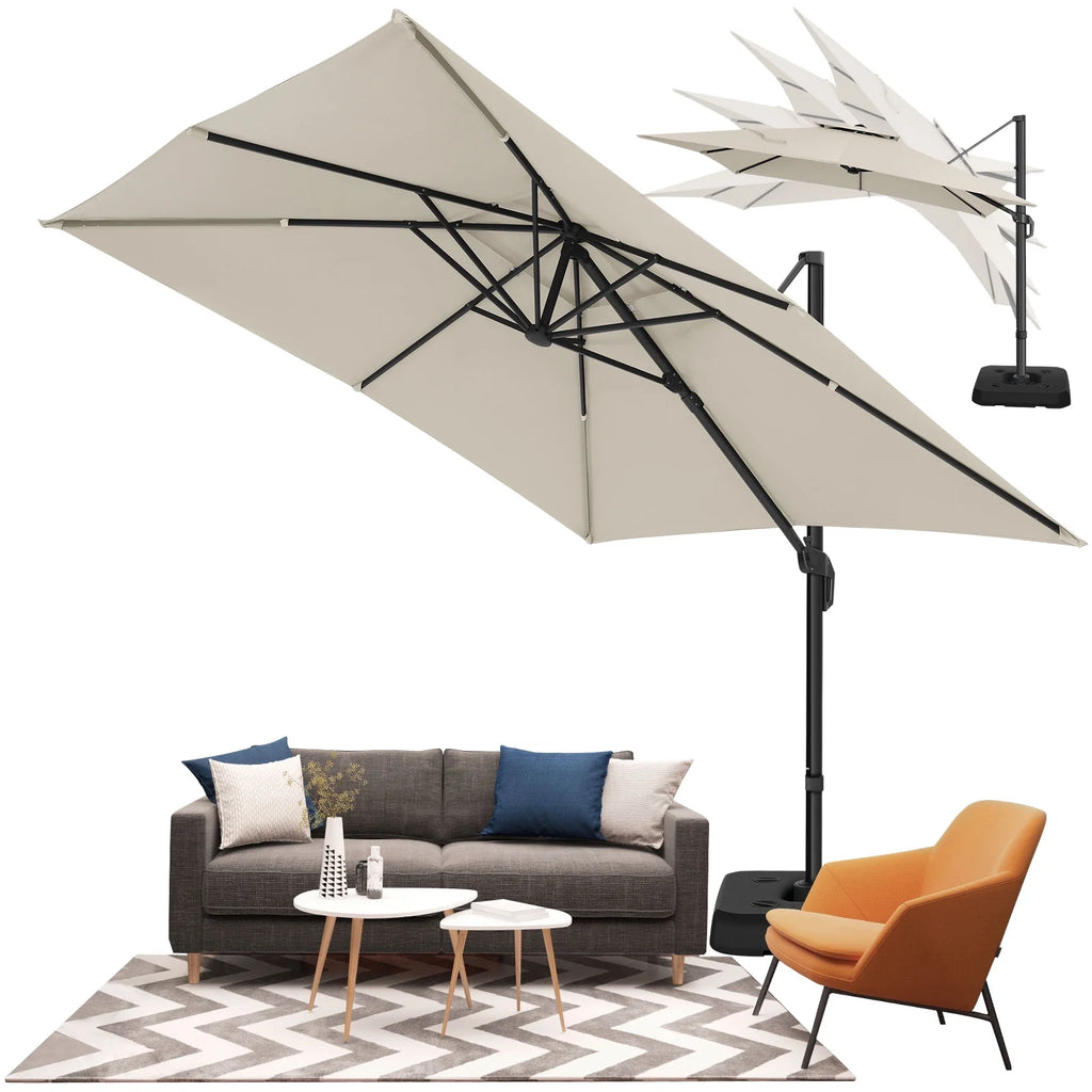HOTEEL 10 Ft Patio Umbrella Outdoor Cantilever Square Umbrella Aluminum Offset Umbrella with Base, 360° Rotation，Gray