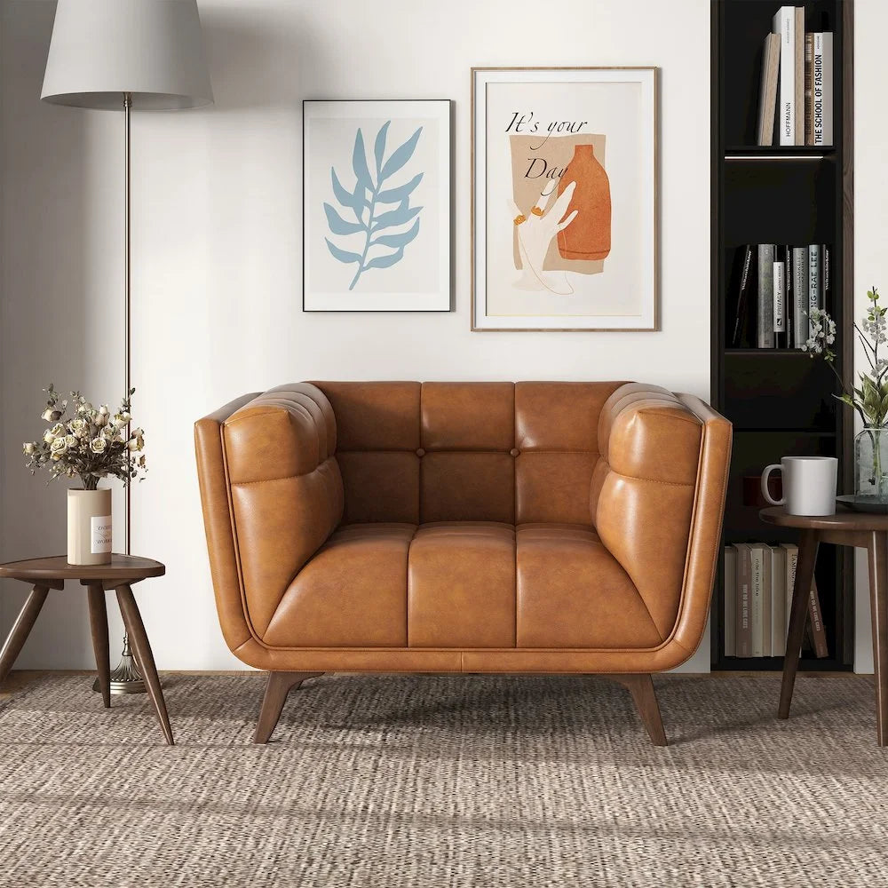 Allen Mid-Century Modern Velvet Upholstered Armchair in Blue