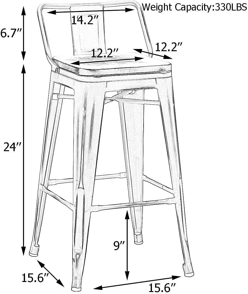 Andeworld Bar Stools Set of 4 Counter Height Stools Industrial Metal Barstools with Wooden Seats( 24 Inch, Distressed Green Blue)