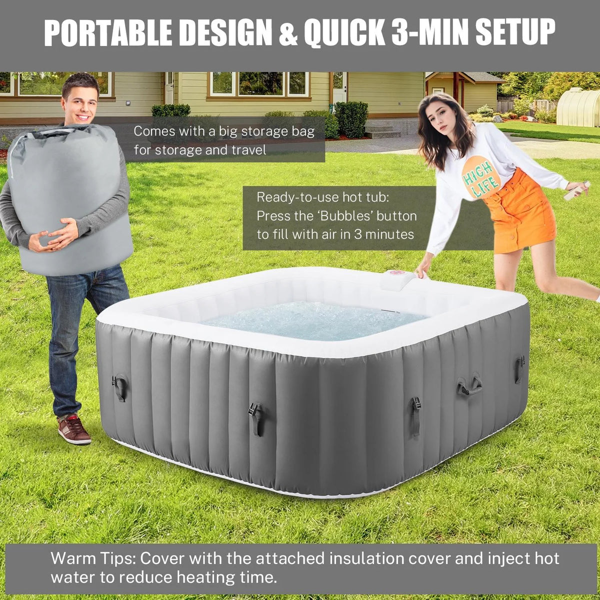 Hot Tub for 4-6 Person, Seizeen Outdoor Patio Large Inflatable Hot Tub Home SPA, with 130pcs Massage Jets, 910L, 4 Filters, 2 Cup Holders, Lockable Cover, Storage Bag, Max 104, 73in, Navy