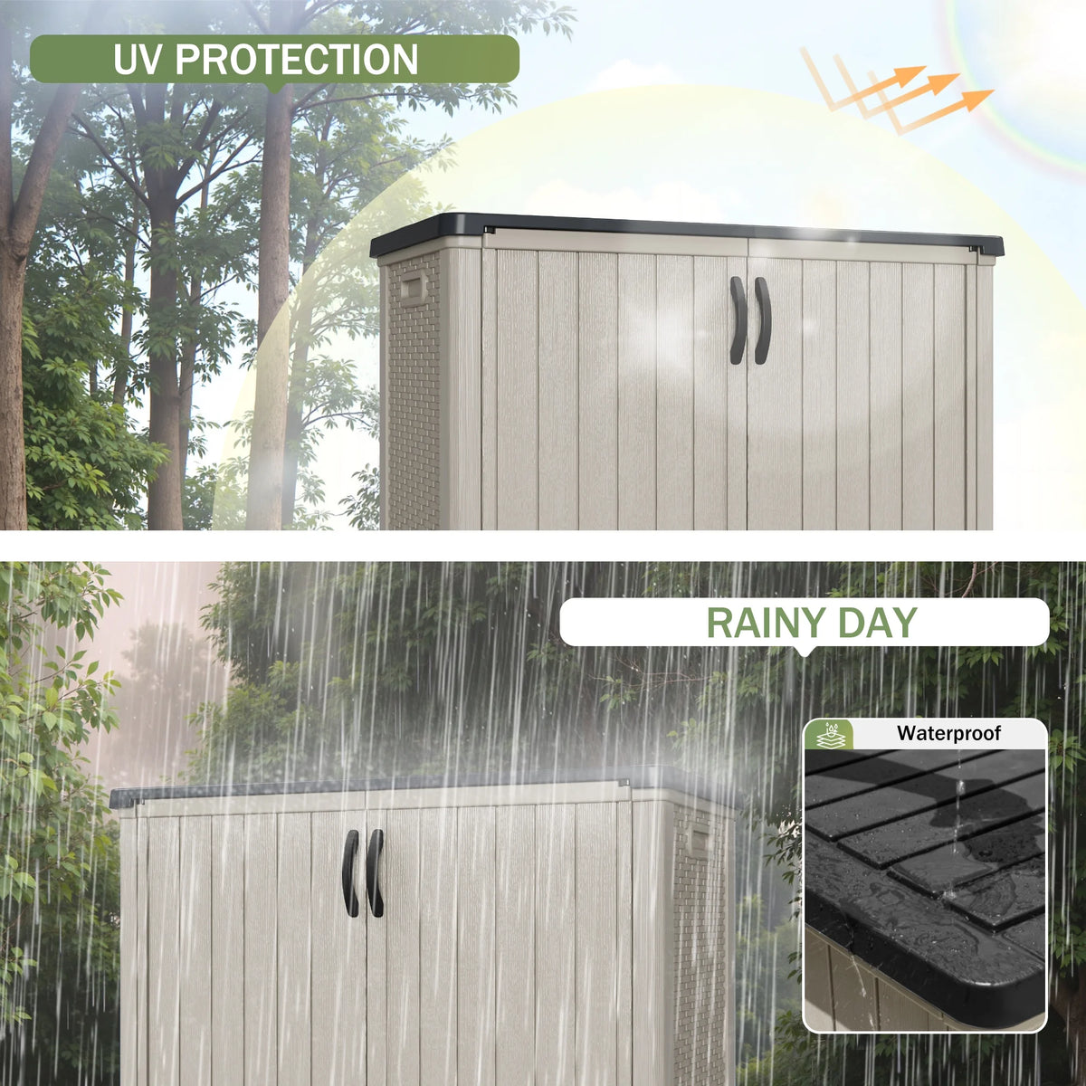 Devoko 26 Cu.ft Resin Outdoor Storage Shed, With Stable Floor and Lockable Door, All-Weather Storage Shed, Beige