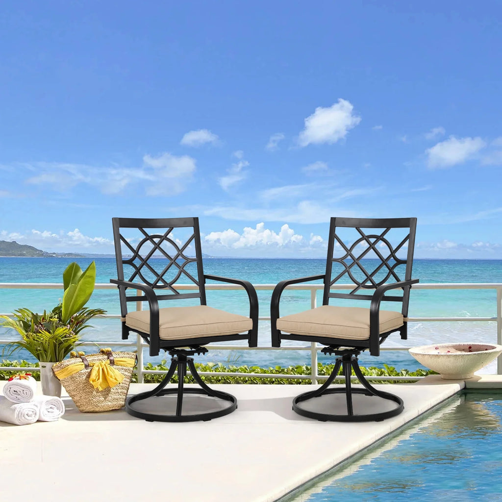 SUNCROWN 5-Piece Outdoor Wrought Iron Chairs and Table Patio Dining Furniture Set - 4 Stackable Metal Chairs, 1 Steel Slat Bistro Table and 1 Sky Blue 9Ft Patio Umbrella for Garden Backyard Deck