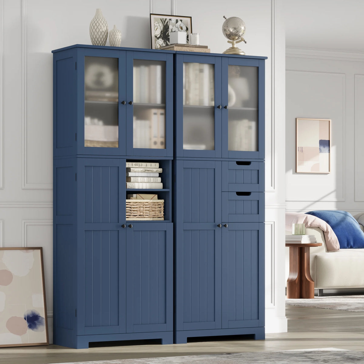 Homfa 67" Tall Bathroom Cabinet, White Linen Cabinet with Doors and Removable Drawers, Kitchen Cupboard