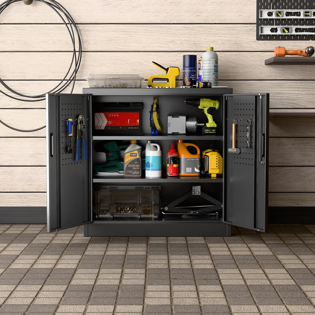 GANGMEI 72 Inches Tall Metal Garage Storage Cabinets with 5 Adjustable Shelves, Lockable Steel Black Storage Cabinet with Doors for Office, Home, School, Shops, Garage, Assembly required