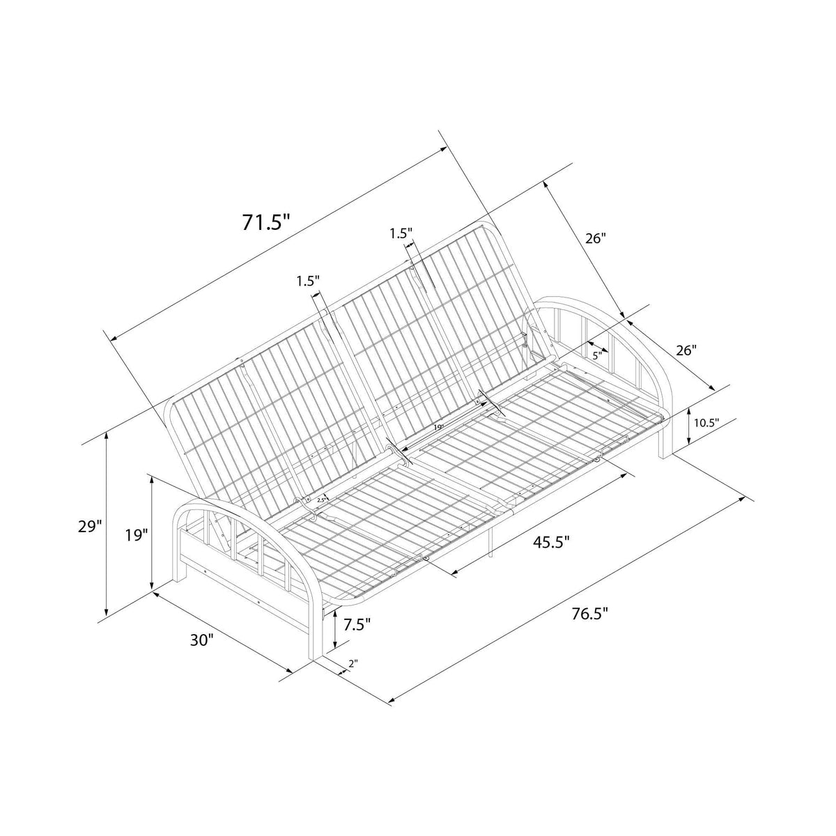 DHP Aiden Futon Frame, Silver
