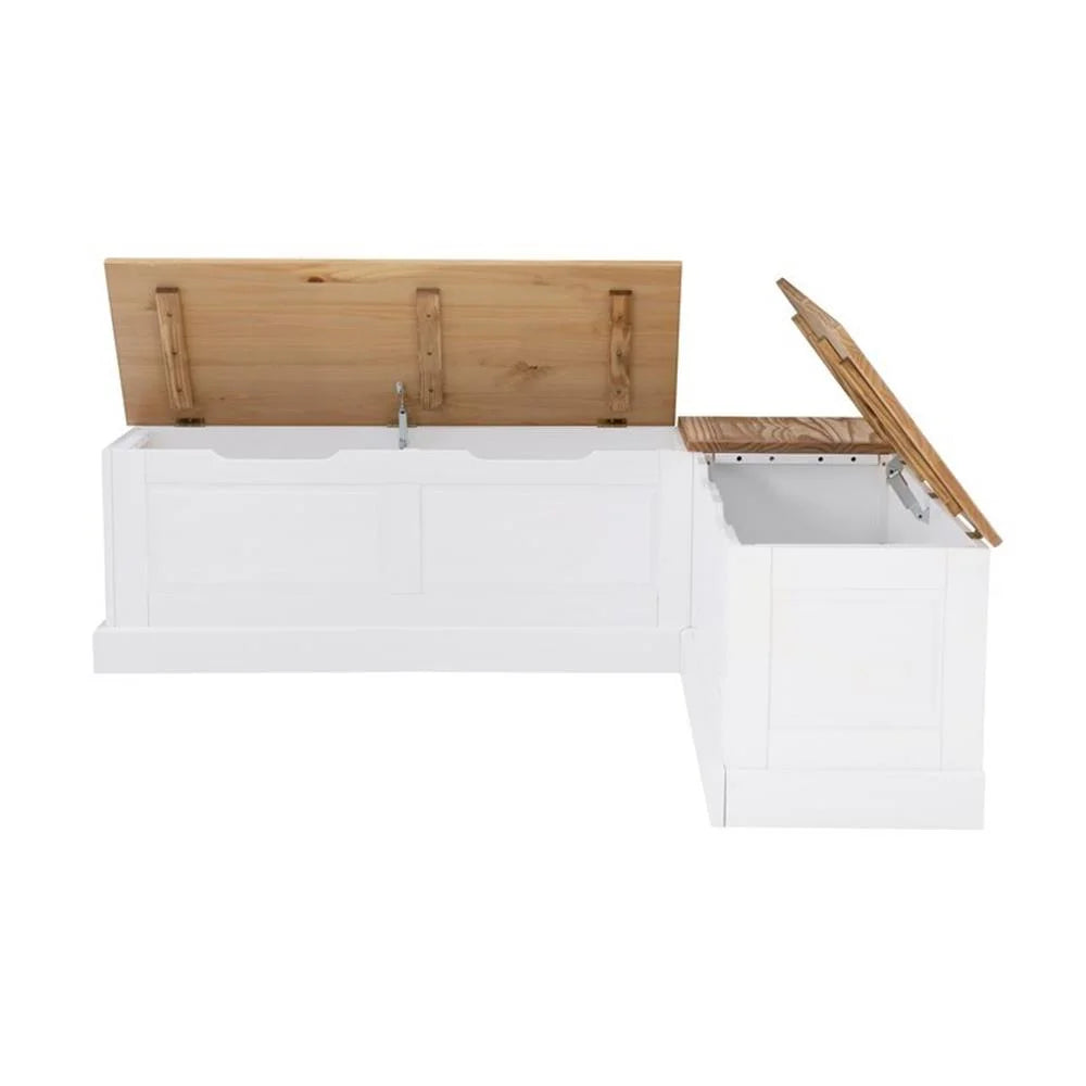 Pemberly Row Natural White Wood Nook With Green Polyester Fabric Cushions