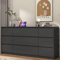 ChVans Black 9 Drawers Dresser with Charging Station, 63" Long Modern Dresser with 9 Drawers for Bedroom, Large Wood Chest of Drawers Handle Free, Dresser for Bedroom, Living Room, Hallway