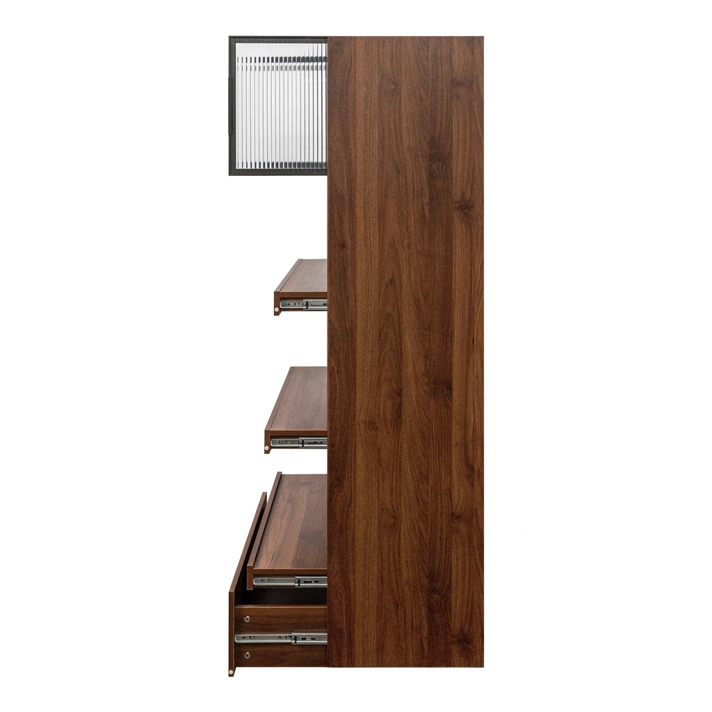 Kitchen Pantry Cabinet w/4-Tier Storage Cart, 2 Drawers & 2 Glass Doors, Tall Storage Cabinet w/Shelves