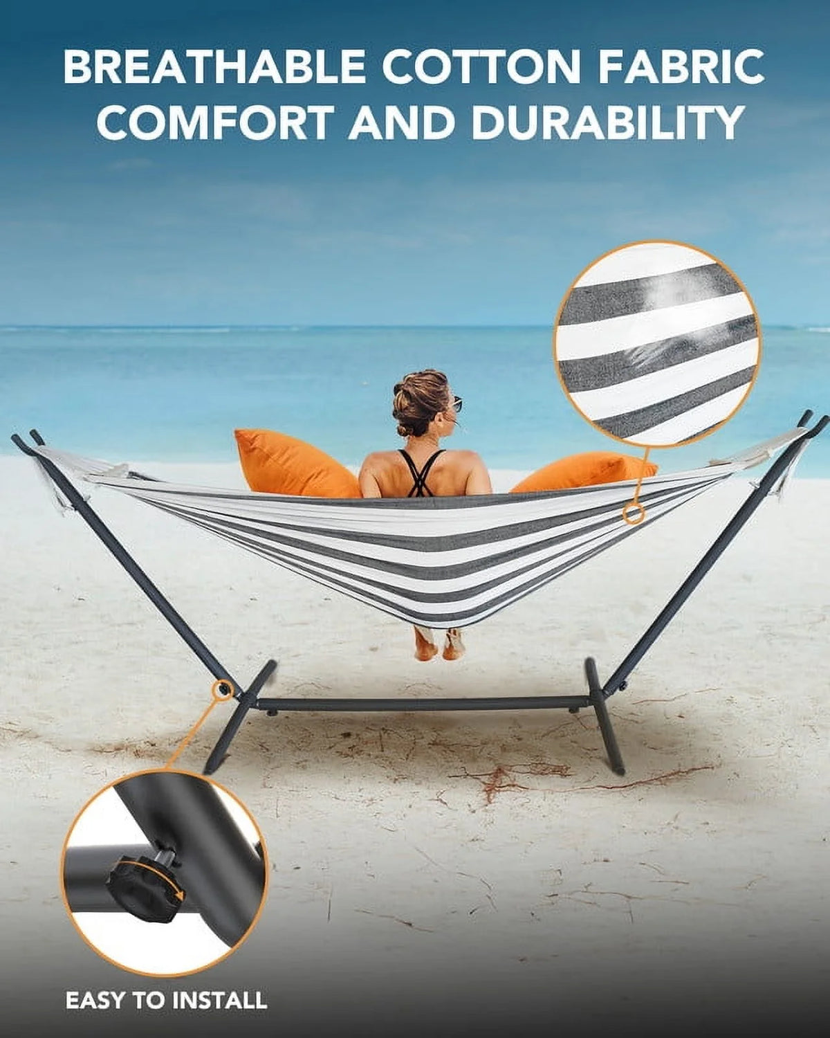KEESTP Comfortable 2 Person Hammock with Stand,Portable Detachable Brazilian Hammock,450lb Capacity - Tropical