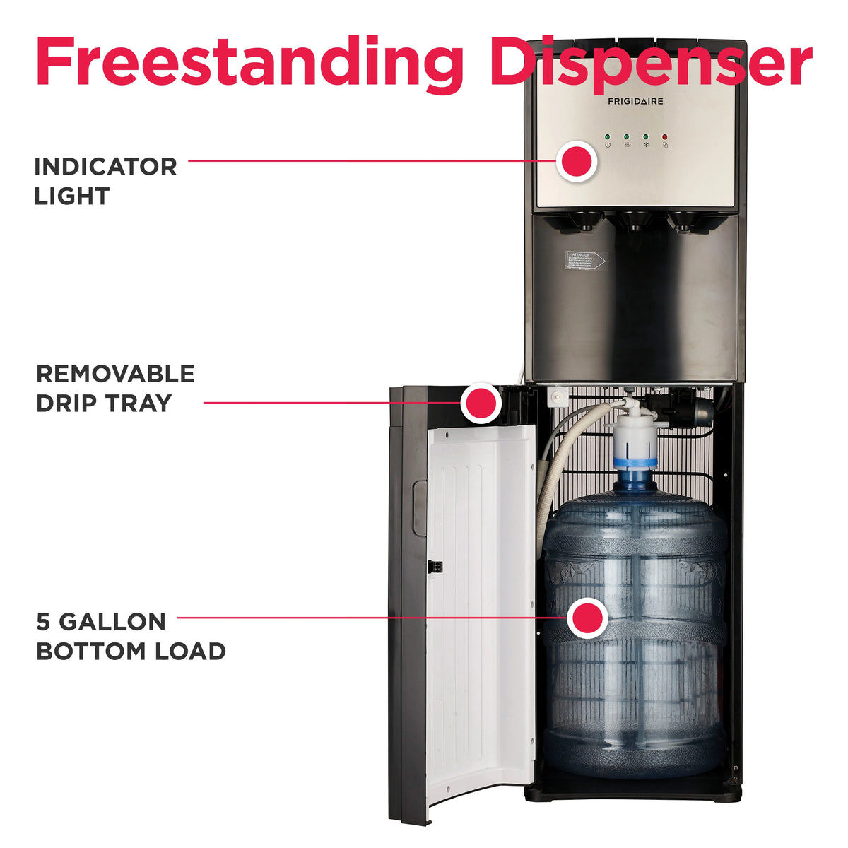 Frigidaire, 5 Gallon Bottom Loading Hot and Cold Water Dispenser EFWC505, Stainless Steel