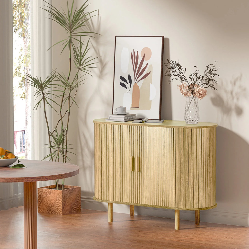 MARNUR Sideboard Buffet Cabinet 40" Storage Cabinet with 2 Sliding Tambour Doors, Adjustable Shelves for Kitchen, Living Room, Hallway, Entryway