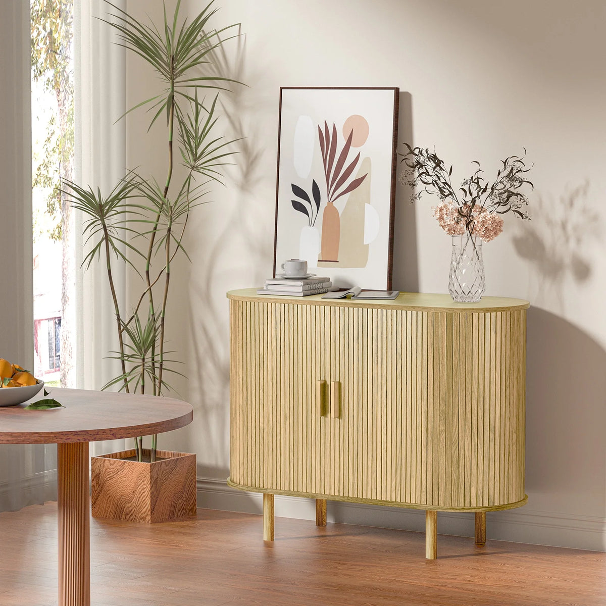 MARNUR Sideboard Buffet Cabinet 40" Storage Cabinet with 2 Sliding Tambour Doors, Adjustable Shelves for Kitchen, Living Room, Hallway, Entryway