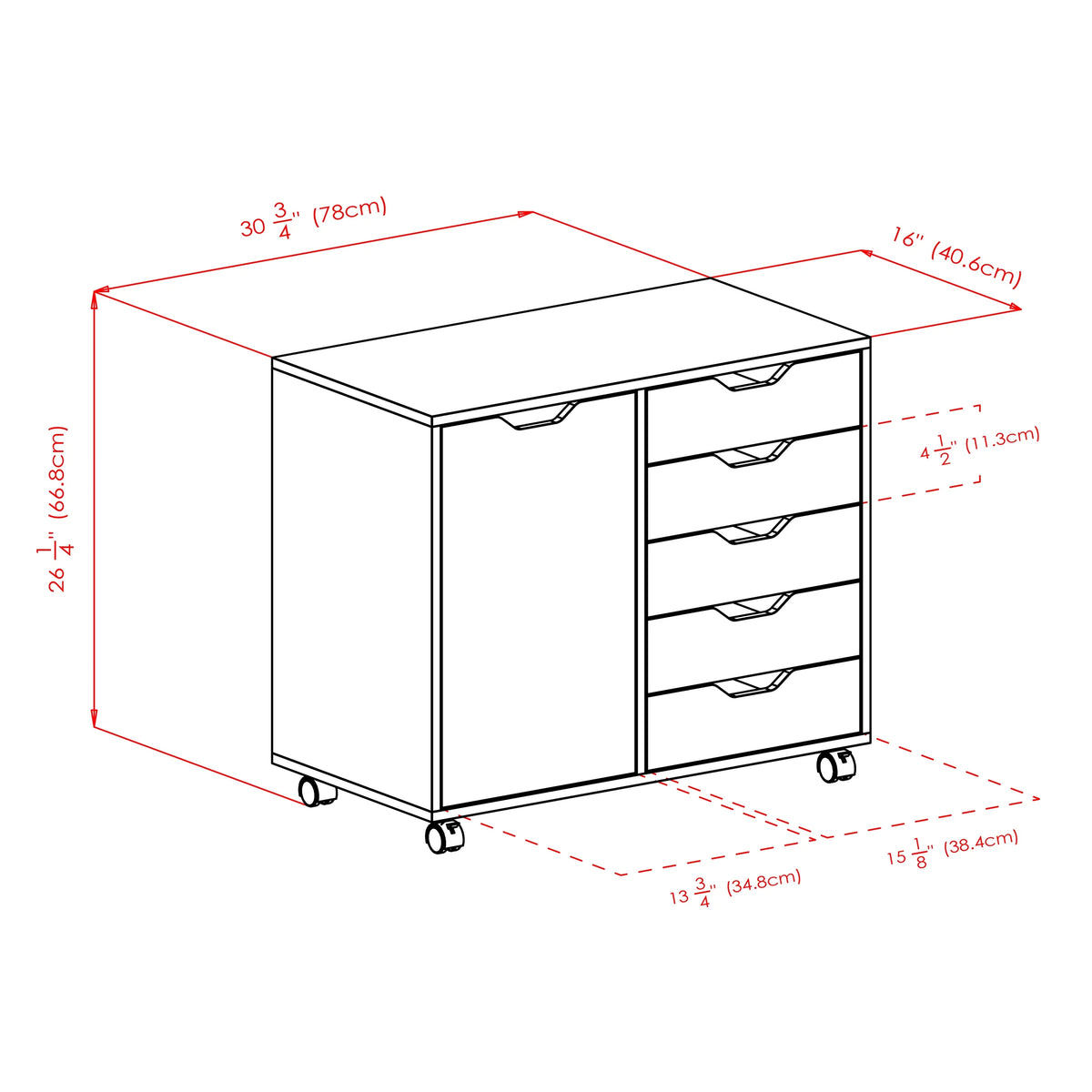 Winsome Halifax 5-Drawer, Side Storage Mobile Cabinet 10630, White Finish