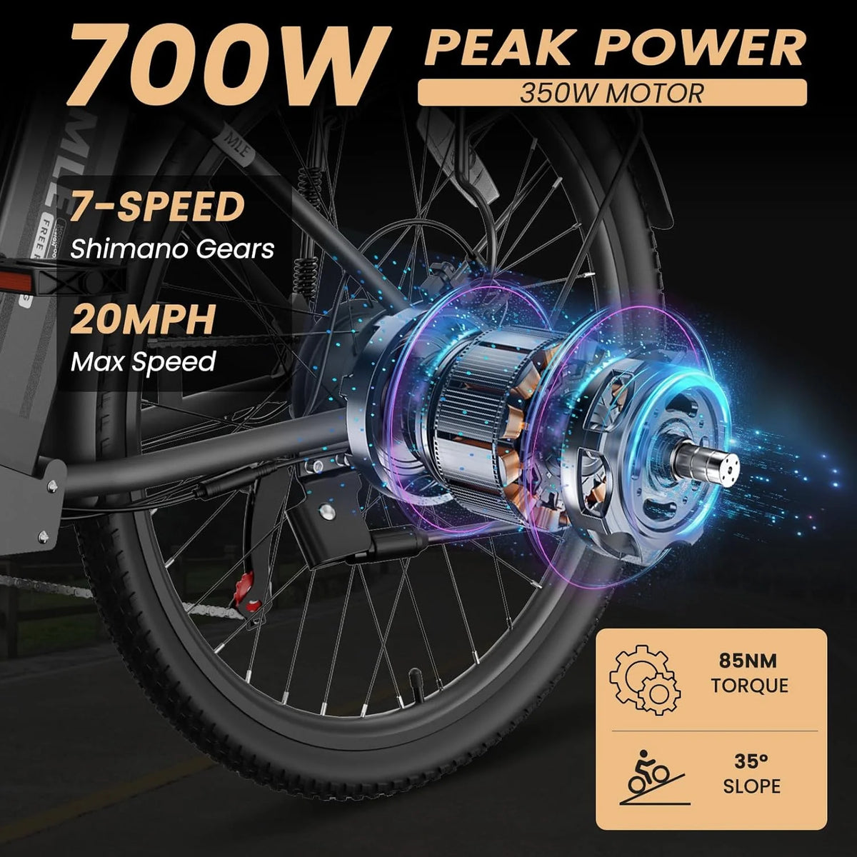 MOONCOOL Electric Bicycle for Adults 350W , 7-Speed Ebike with 36V 10.4Ah Removable Battery 40 Miles Range , 20 mph Electric Commuter Bike for Women Men, Certified to UL 2849 by SGS