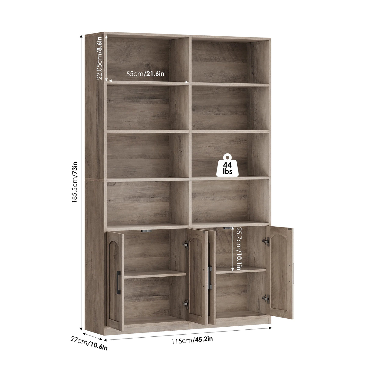 Homfa 73 Tall Bookcases with Doors, 8 Cubes 6-Tier Double Row Bookshelf, White Bookcase for Living Room Home Office