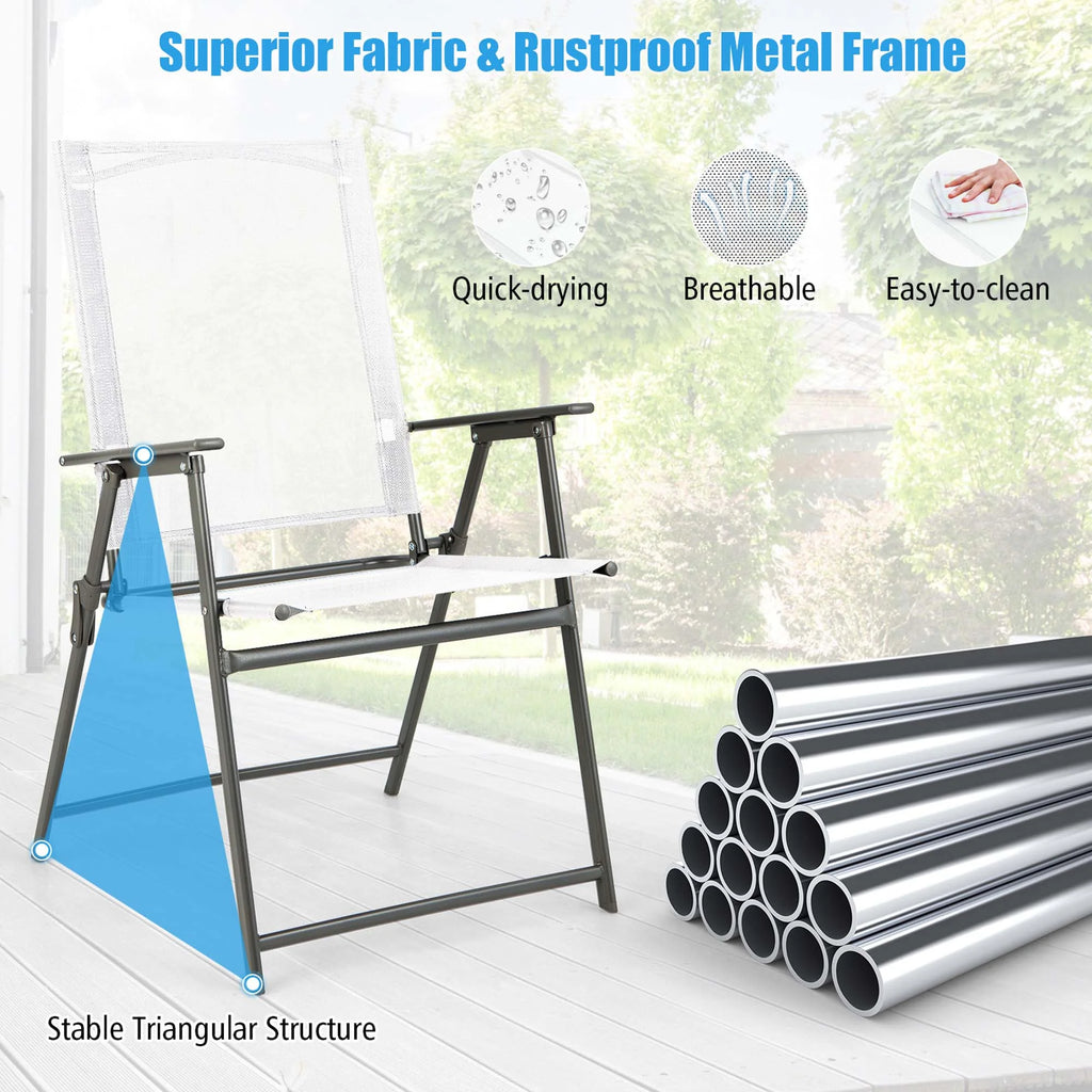 Costway 4pcs Patio Folding Portable Dining Chairs Metal Frame Armrests Garden Black