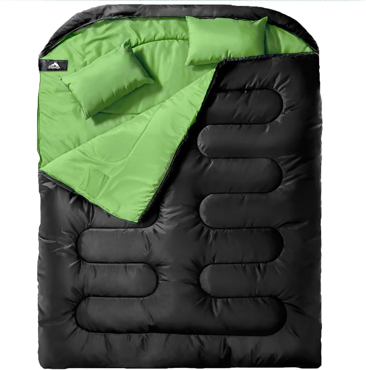 Double Sleeping Bag for Adults Mens with Pillow, XL Queen Size Two Person Sleeping Bag for All Season Camping Hiking Backpacking 2 Person Sleeping Bags for Cold Weather & Warm