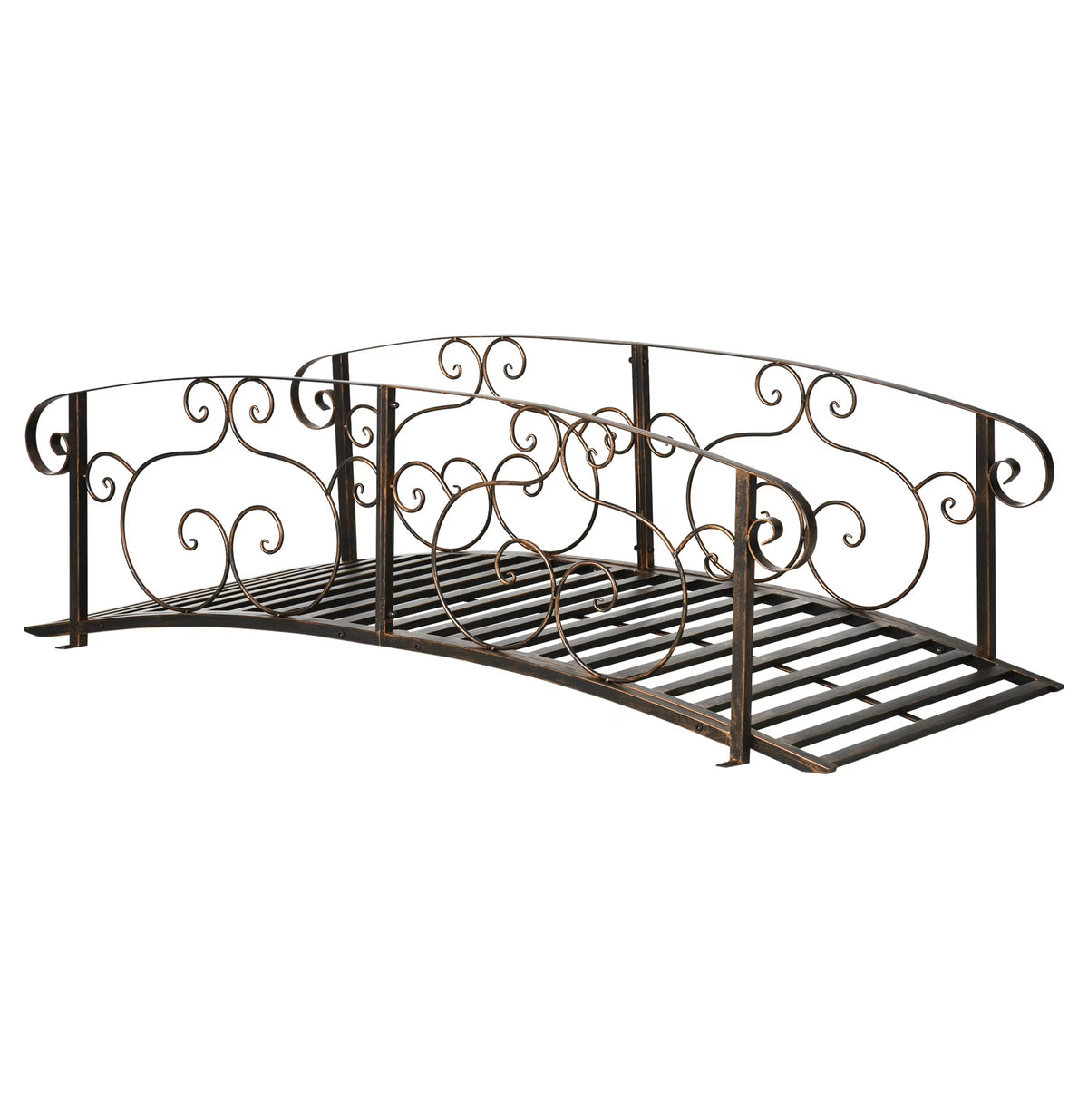 6' Metal Arch Backyard Garden Bridge, Safety Siderails, Arc Footbridge for Backyard Creek, Stream, Pond, Bronze