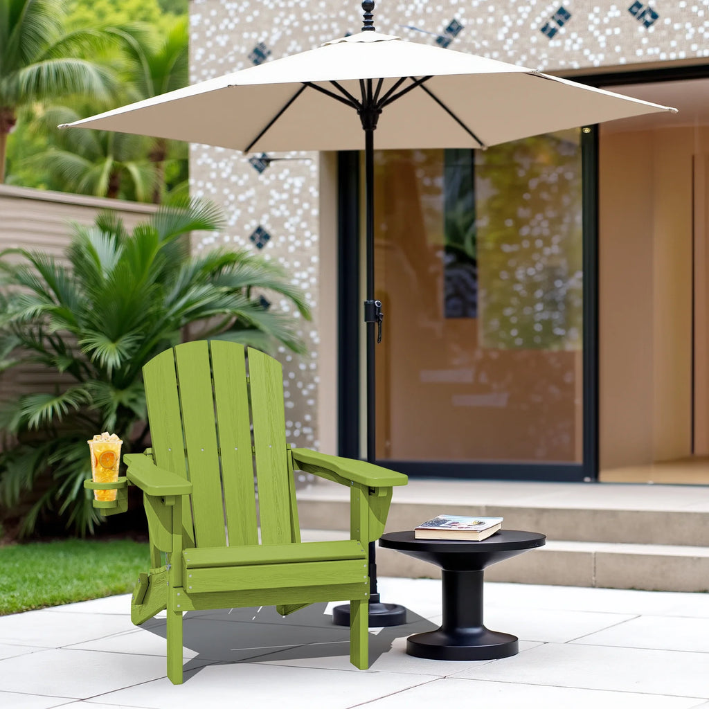 SERWALL Outdoor Adjustable Folding HDPE Adirondack Chairs Set of 2 with Cup Holder, Gray