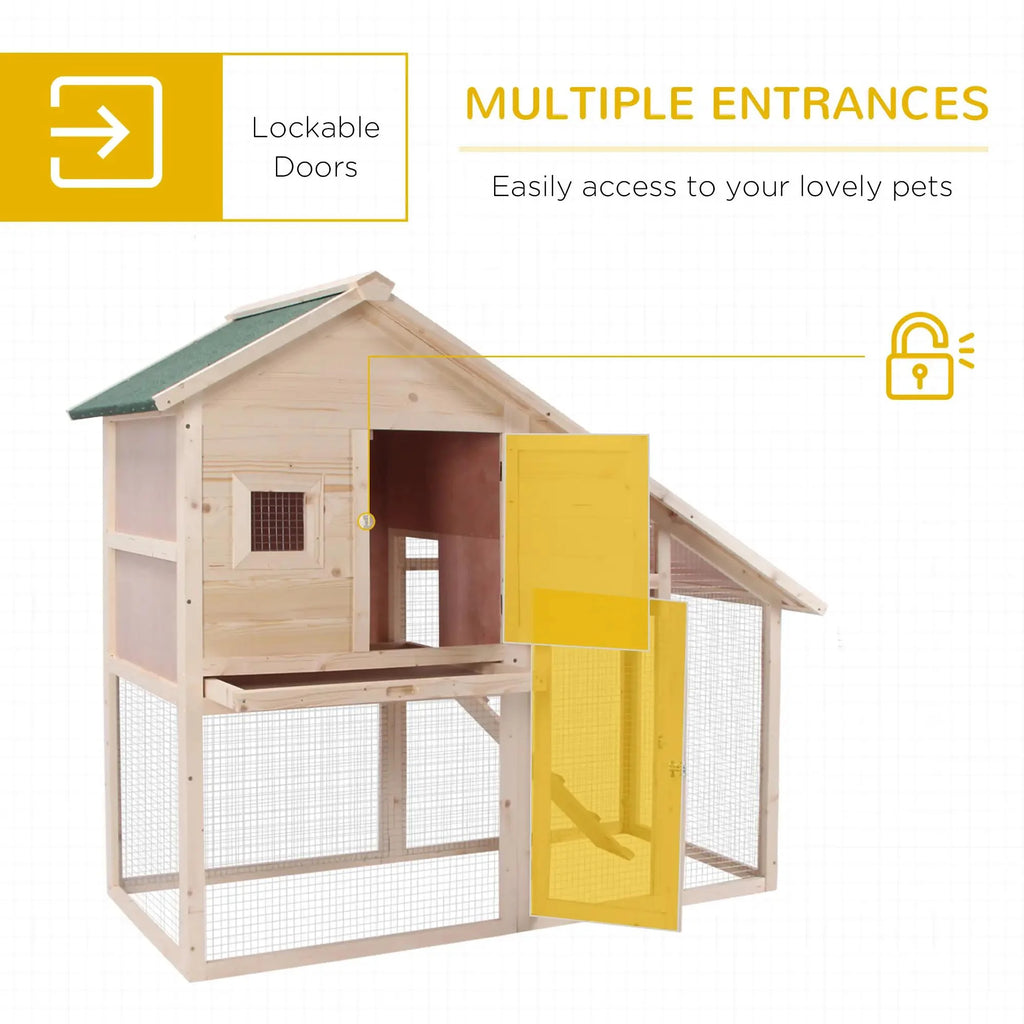 Pefilos 55" 2 Story Rabbit Hutch with Ramp, Tray, Wood Bunny Cage Poultry Chicken Coops, Beige