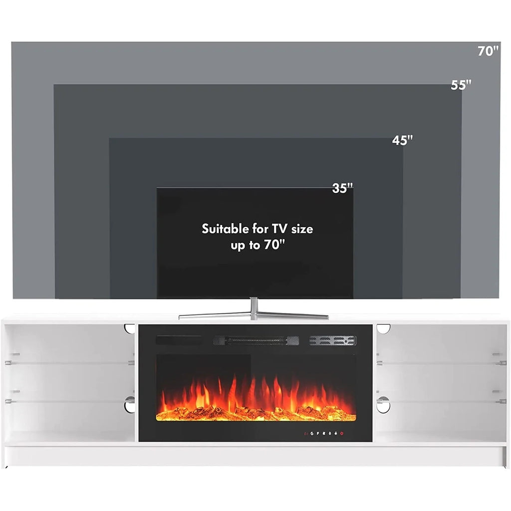 Erommy  70" Fireplace TV Stand with 36" Electric Fireplace White 80''