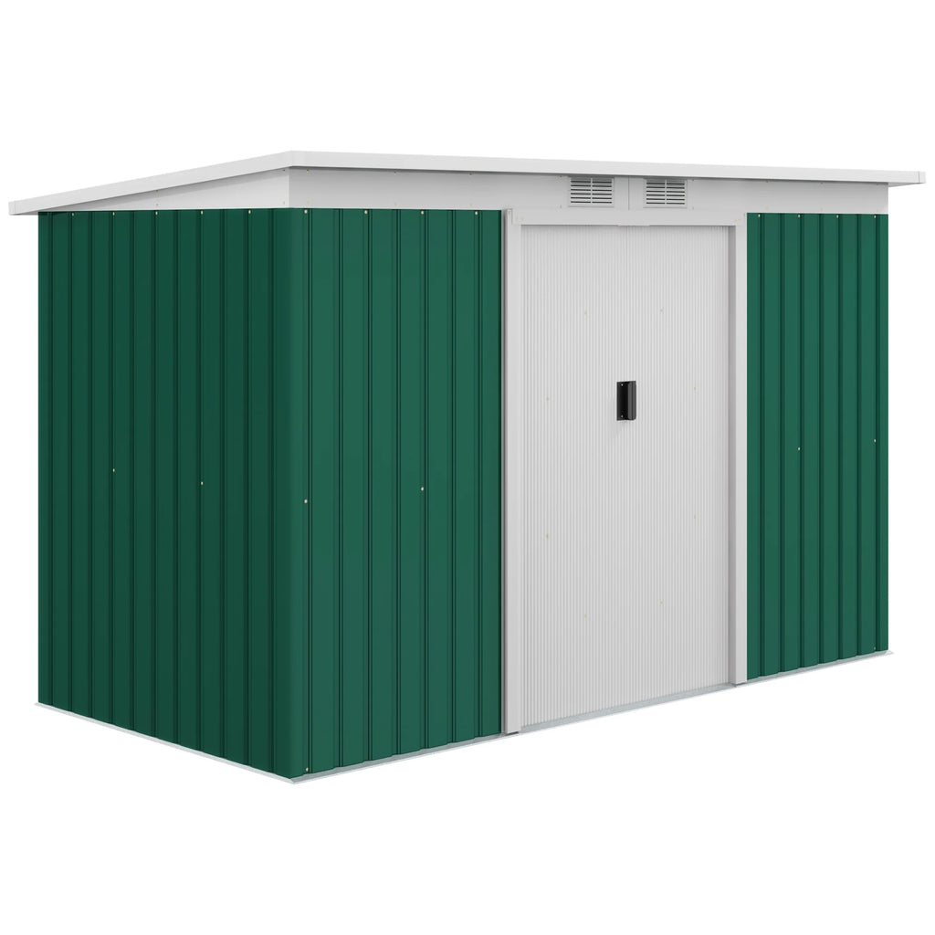 Outsunny Metal Outdoor Storage Shed with Lockable Doors, 3.3' x 3.4', Brown