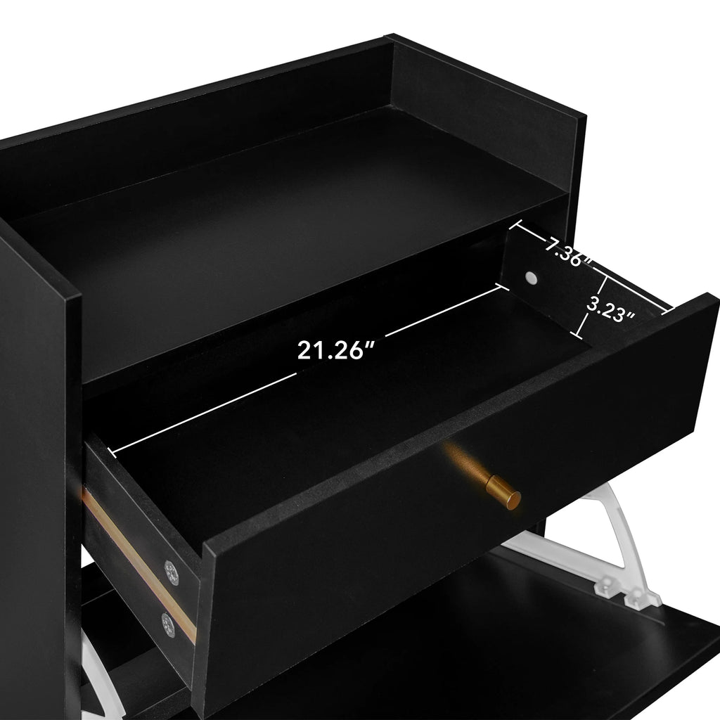 SESSLIFE Shoe Cabinet with 2 Flip Drawers & Drawer, Modern 18 Pair Shoe Rack Organizer, Wood Freestanding Shoe Organizer for Entrance, Black