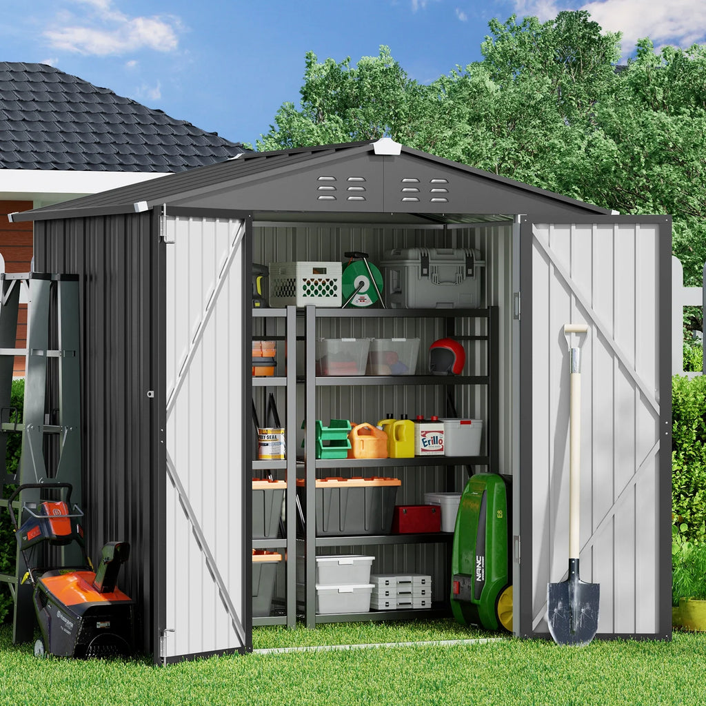 Lockable Lofka 6x4 ft Shed&Outdoor Storage Clearance  - All-Weather Resistant Garden Shed , Grey
