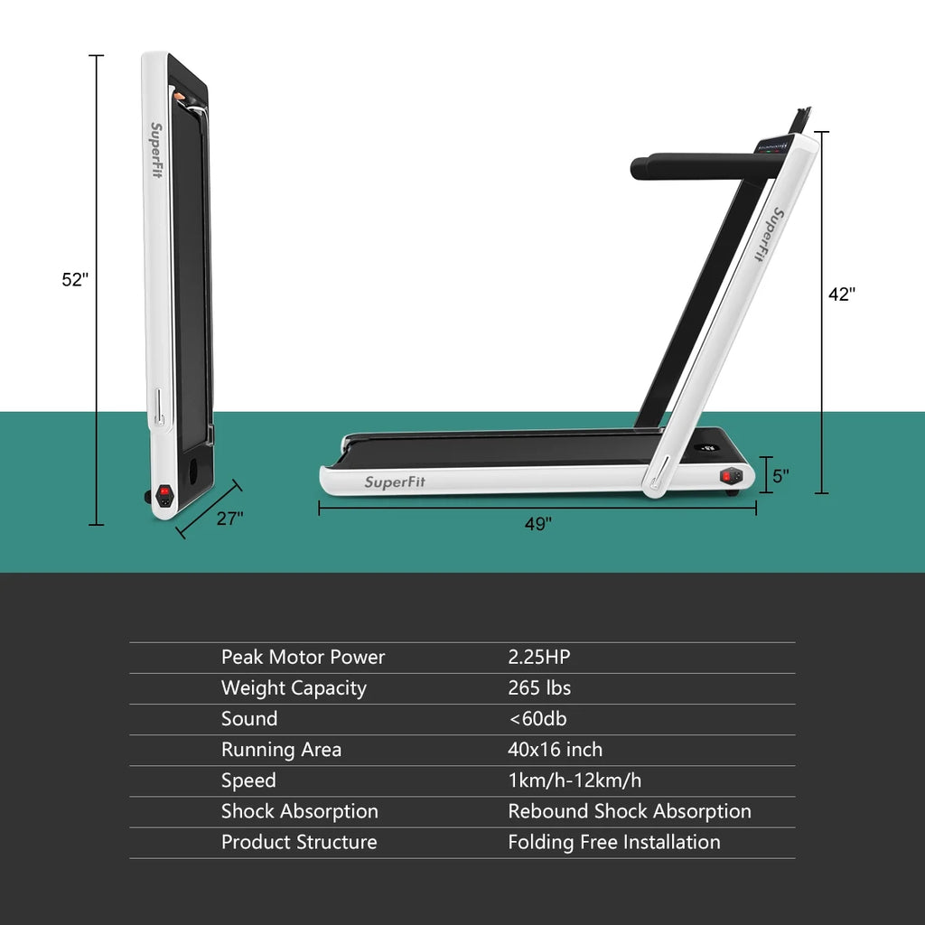 Gymax 2 in 1 Folding Treadmill 2.25HP Running Machine w/ Dual Display APP Control Black