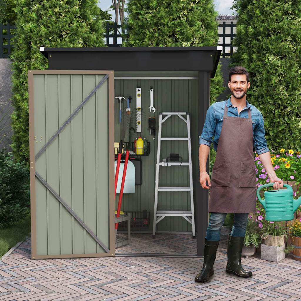 LACOO 4' x 6' Outdoor Storage Metal Shed for Tool Storage, Outdoor House for Backyard & Garden,Brown