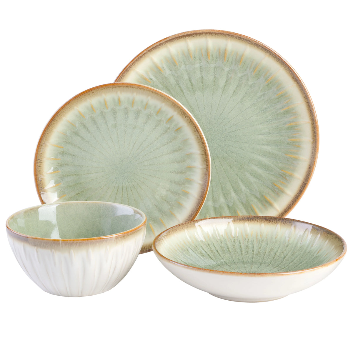 Gibson Elite Mayfair Bay 16 Piece Double Bowl Embossed Reactive Dinnerware Blue