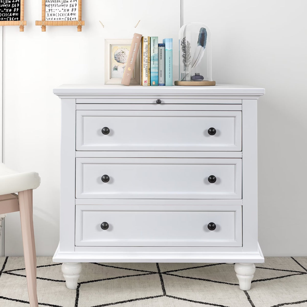 EUROCO 28 Larger Solid Wood 3-Drawer Side Table Nightstand, End Table with Pull out Tray for Bedroom, Living Room, Hallway, Entryway,White