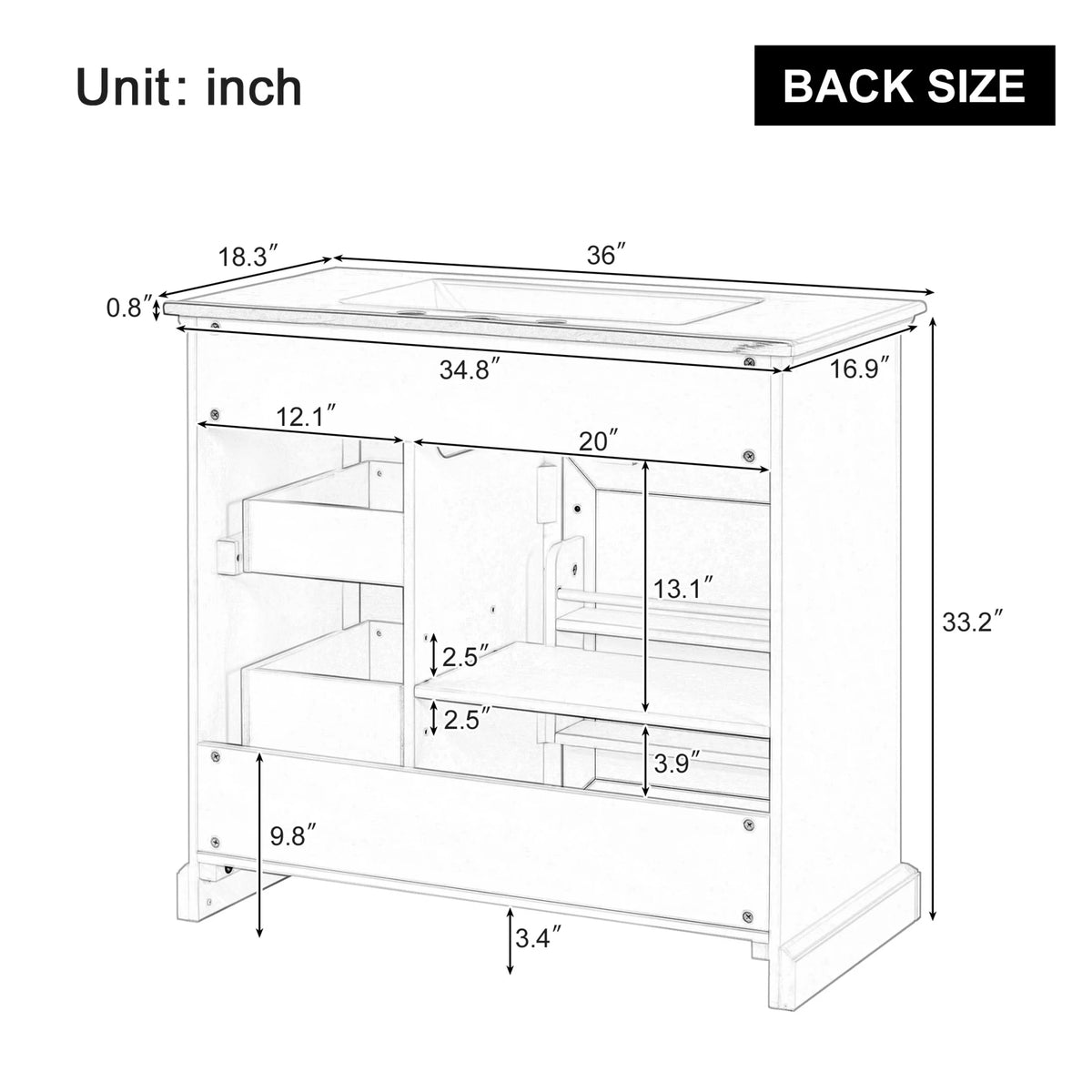 Christopher Knight Home 36" Bathroom Vanity with Sink, Tip-out Drawers, Soft-Close Doors, Grey