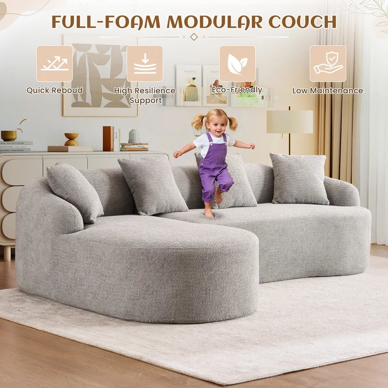 Timbernest 99" Modular Sectional Sofa with Pillows, Chenille L Shaped 3-Seater Couch with Deep Seat, White