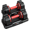 GIKPAL 50lb(25lb*2) 5 in 1 Adjustable Dumbbells 25LB set of 2 Adjustable Free Weights Plates and Rack - Hand Weights for Women and Men - Adjust Weight for Home Gym Full Body Workout Fitness